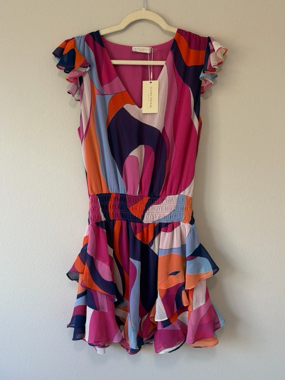 Ramy Brook Multicolor Abstract Ruffle Mini Dress